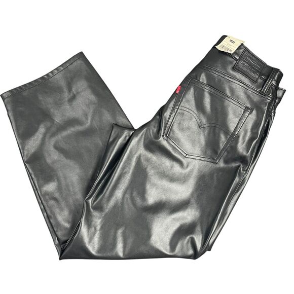 Levi's Baggy Dad Pants Women 32x30 Black Vegan Leather Mid Rise Loose Barrel - Picture 1 of 8